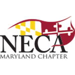 The Maryland NECA (National Electrical Contractors Association) logo with the Maryland state flag integrated into the design, featuring a bold, modern look in maroon, yellow, and black.