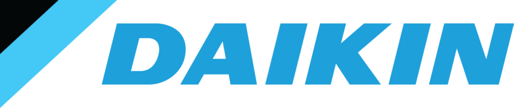 The Daikin logo features bold, uppercase blue letters with a sleek diagonal stripe, representing advanced air conditioning and climate control solutions with a focus on innovation and sustainability