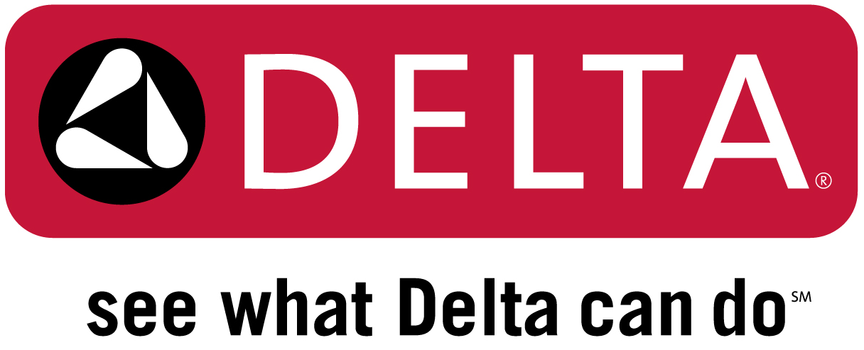 The Delta logo features bold white text on a red background with a black circle containing three white triangular shapes, accompanied by the tagline 'see what Delta can do,' representing innovative control systems.