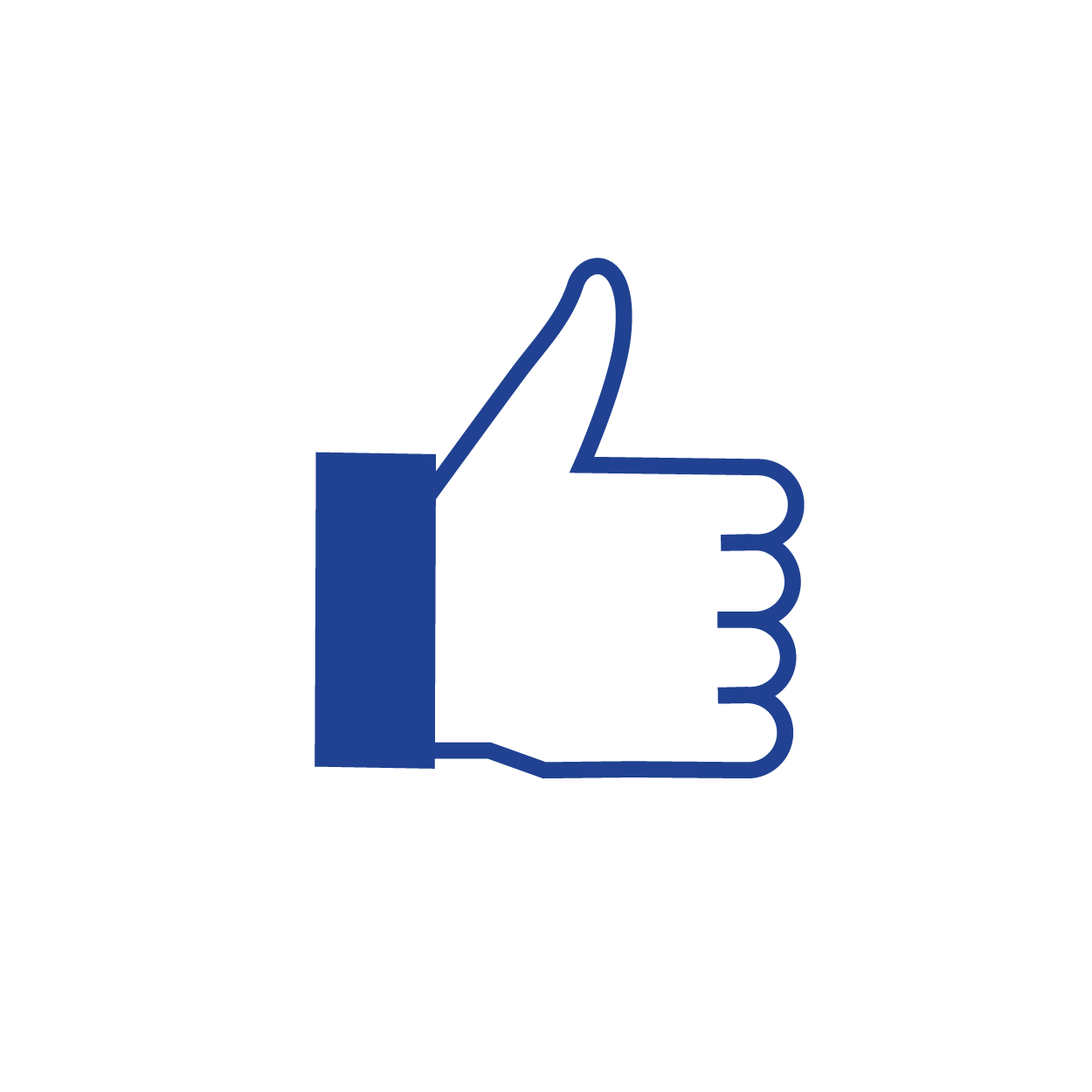 Blue icon of a thumbs-up gesture, representing approval, satisfaction, and commitment to excellence.