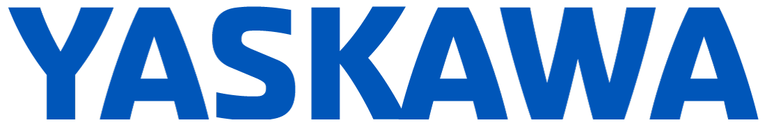 The Yaskawa logo displays bold blue uppercase letters, symbolizing cutting-edge motion control and robotics technology