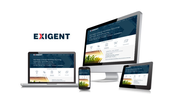 Exigent website mockup, part of their branding