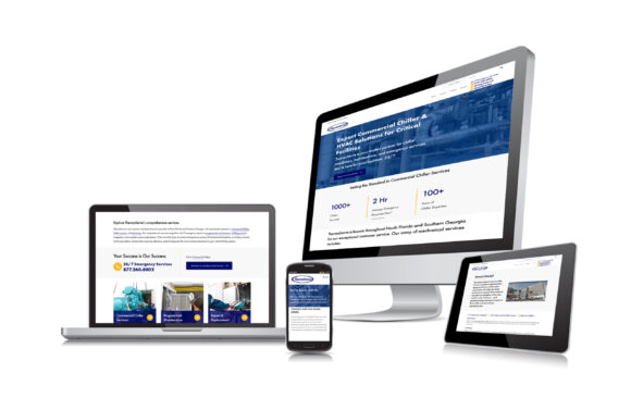 ThermaServe website shown on desktop, laptop, tablet, and phone, highlighting responsive design and HVAC services.