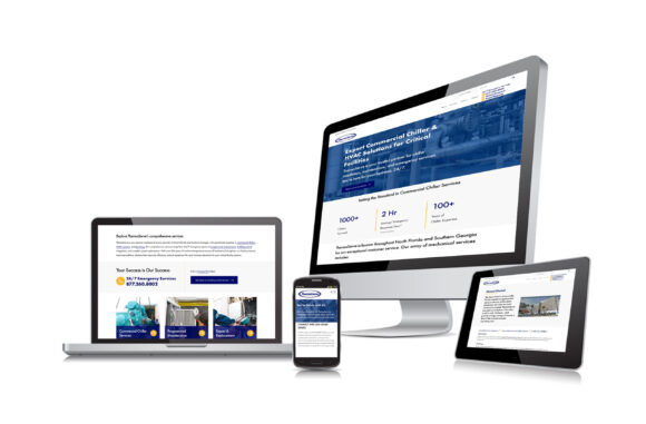 ThermaServe website shown on desktop, laptop, tablet, and phone, highlighting responsive design and HVAC services.